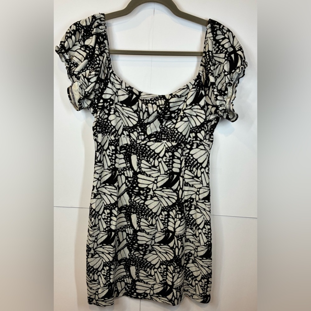 Urban Outfitters Babydoll Mini Dress Women’s Blk/Cream Butterfly Print Y2K Sz L - Picture 4 of 6
